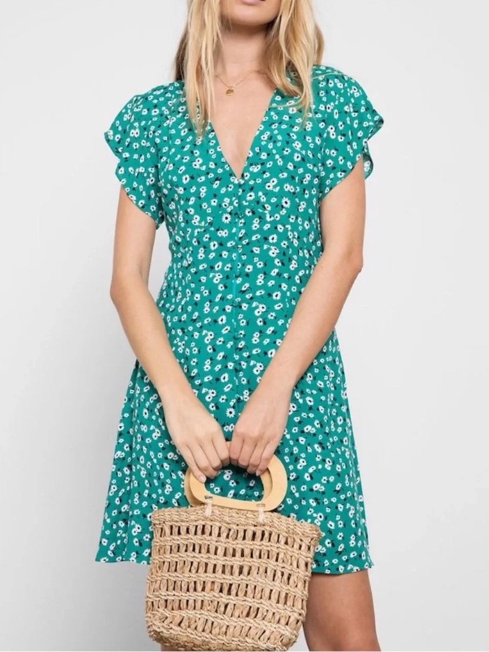 Rails Green Floral Button-Front Dress - Picture 6 of 6